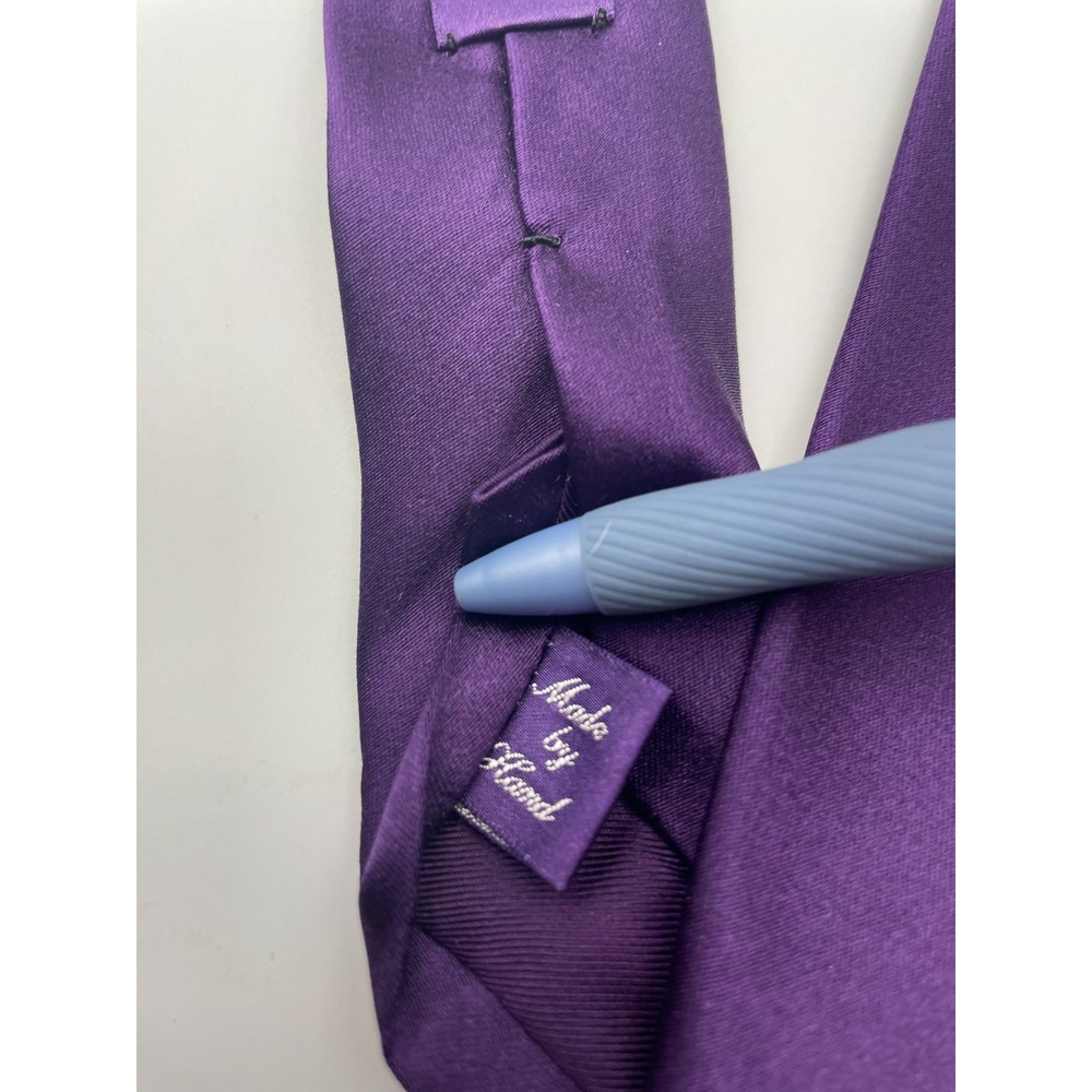 Ralph Lauren Purple Label Silk Tie Solid Purple Made in England Hand Made 3.75" - Picture 4 of 7